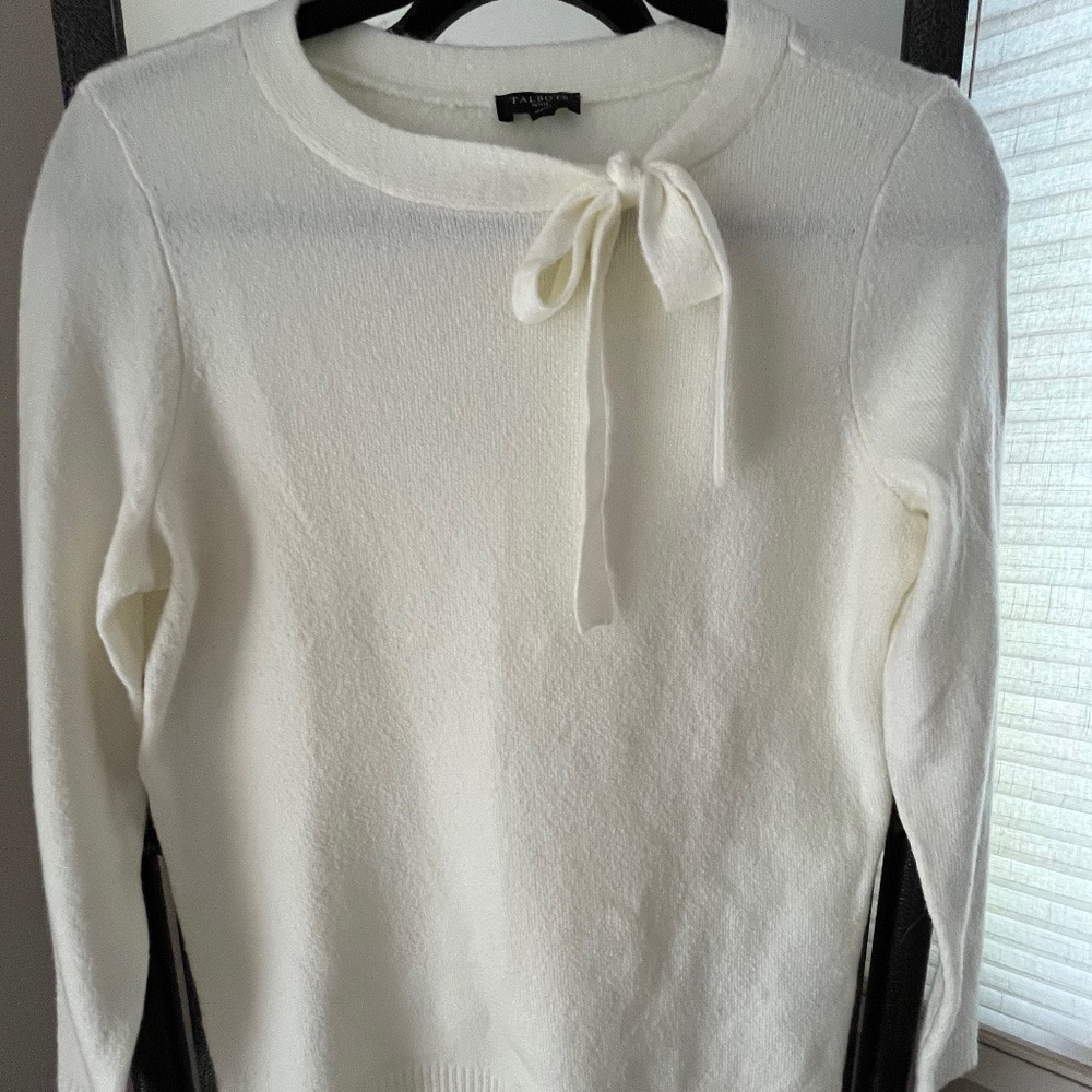 Talbots Petite Small, Cream-Colored Sweater with Bow Neckline